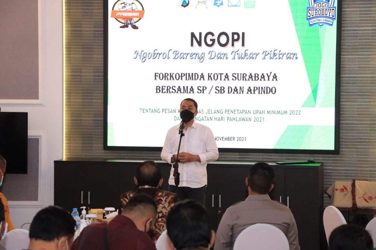 Jelang Penetapan Upah Minimum Tahun 2022, Polrestabes Surabaya Memprakarsai Ngopi Bareng Forkopimda Kota Surabaya